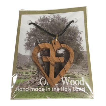 CROSS IN HEART 4CM ON CORD OLIVE WOOD - alt product image