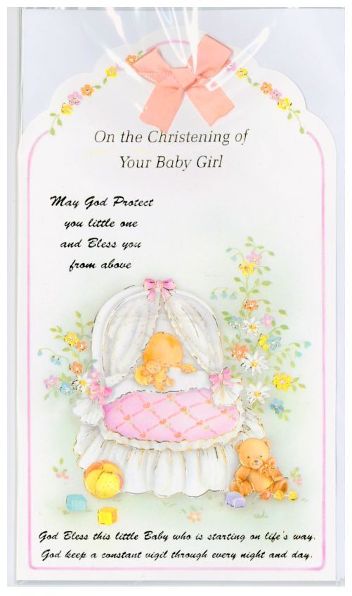 BABY'S CHRISTENING GIRL WITH BOW CARD - main product image