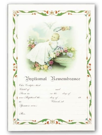 CERTIFICATE BAPTISMAL REMEMBERENCE  WITH GREEN AND RED BORDER - main product image