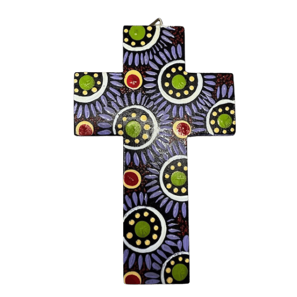 INDIGENOUS CROSS HAND PAINTED 15CM B1
