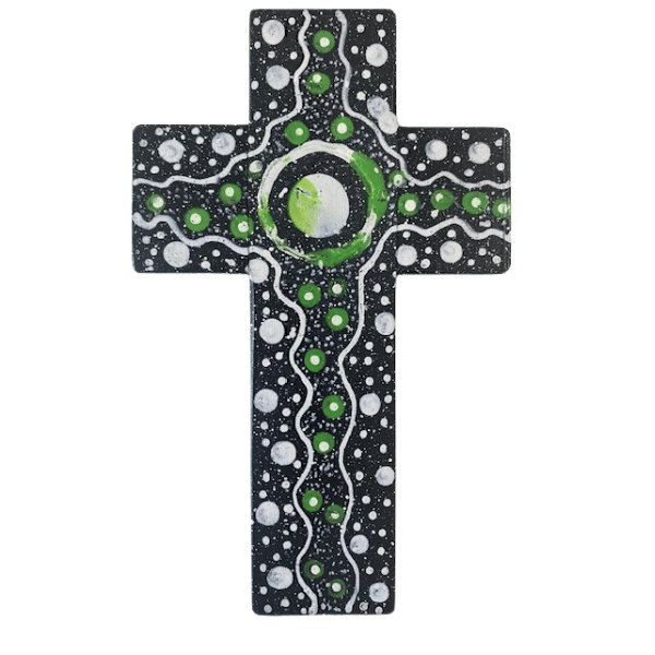 INDIGENOUS CROSS HAND PAINTED 15CM C1