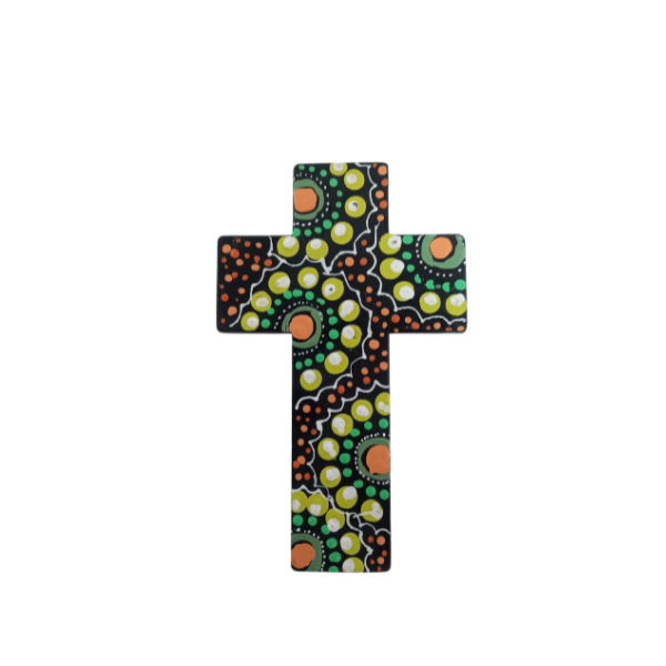 Large View INDIGENOUS CROSS HAND PAINTED 15CM C2 - main product image