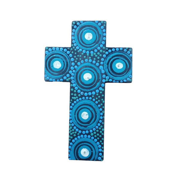 INDIGENOUS CROSS HAND PAINTED 15CM D