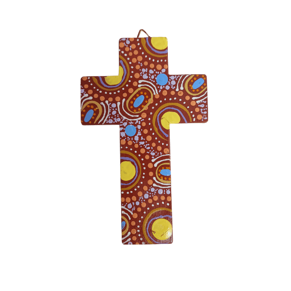 Large View INDIGENOUS CROSS HAND PAINTED 15CM F2 - main product image