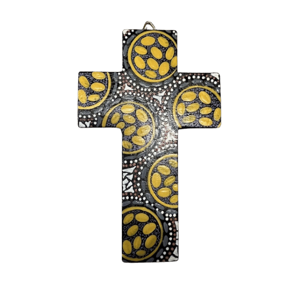 INDIGENOUS CROSS HAND PAINTED 15CM I1