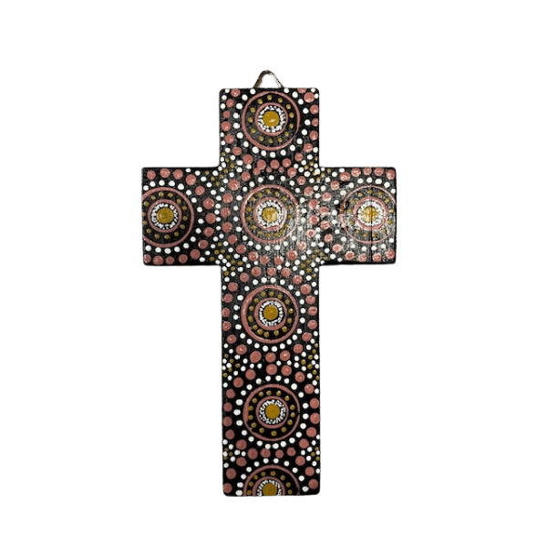 INDIGENOUS CROSS HAND PAINTED 15CM J2