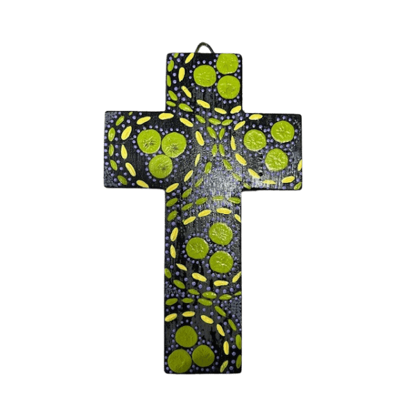 INDIGENOUS CROSS HAND PAINTED 15CM L