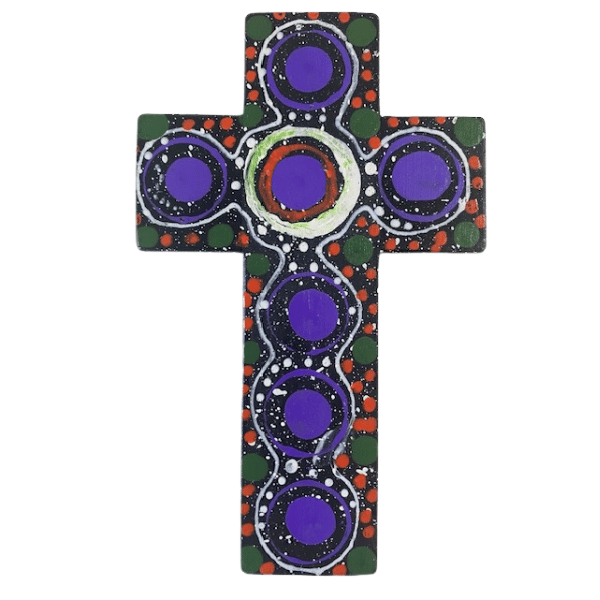 INDIGENOUS CROSS HAND PAINTED 15CM M1