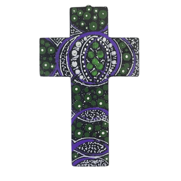 INDIGENOUS CROSS HAND PAINTED 15CM N2