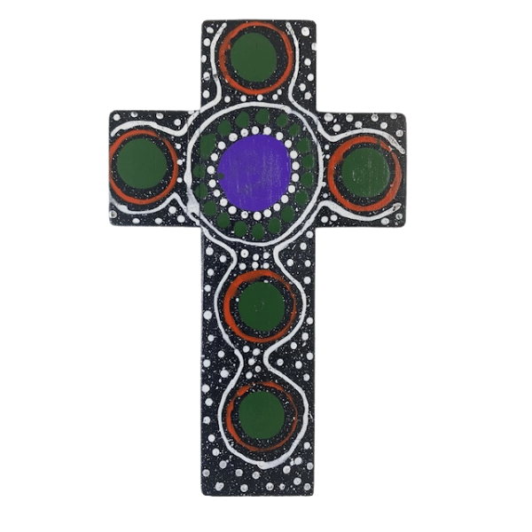 INDIGENOUS CROSS HAND PAINTED 15CM O1