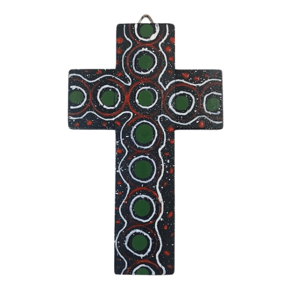 INDIGENOUS CROSS HAND PAINTED 15CM P
