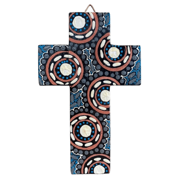 INDIGENOUS CROSS HAND PAINTED 15CM T