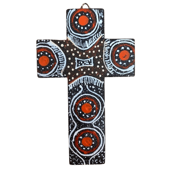 INDIGENOUS CROSS HAND PAINTED 15CM T2