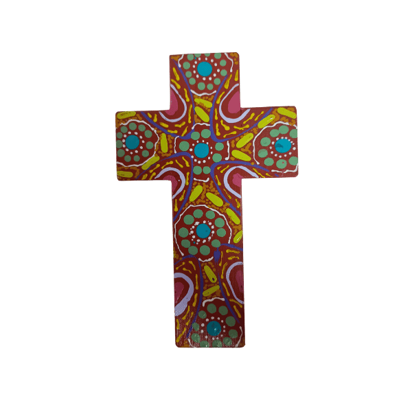 Large View INDIGENOUS CROSS HAND PAINTED 15CM U - main product image