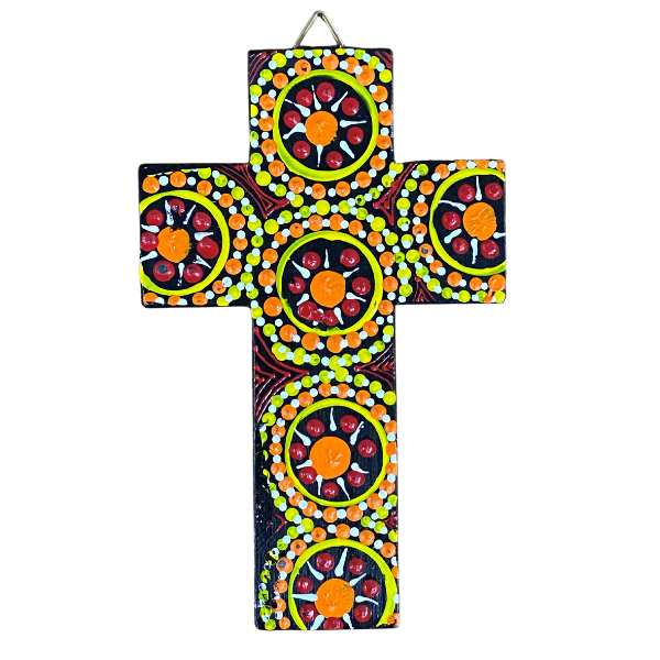 INDIGENOUS CROSS HAND PAINTED 15CM U2