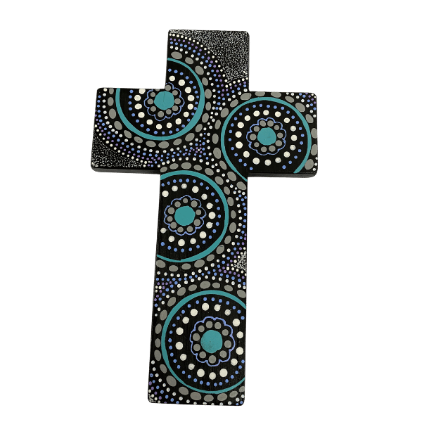 Large View INDIGENOUS CROSS HAND PAINTED 20CM AA1 - main product image