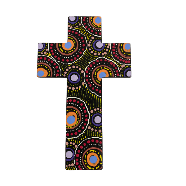 Large View INDIGENOUS CROSS HAND PAINTED 20CM BB - main product image