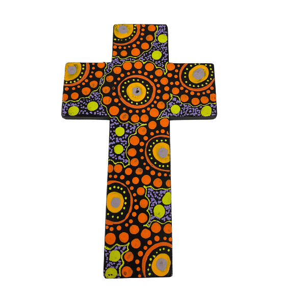Large View INDIGENOUS CROSS HAND PAINTED 20CM GG1 - main product image