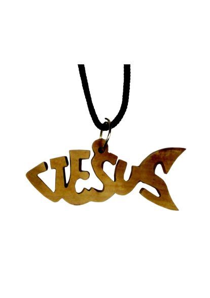 FISH PENDANT ON CORD 5CM OLIVE WOOD **Limited Stock** - main product image