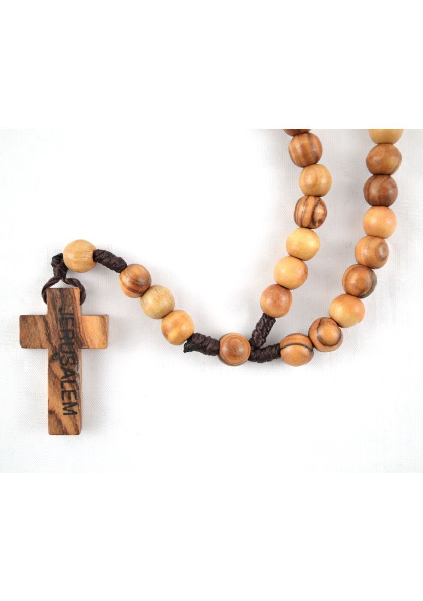 OLIVE WOOD ROSARY CORD WOOD CROSS 3.5CM - main product image