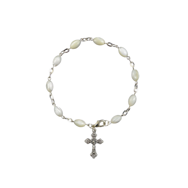MOTHER OF PEARL ROSARY BRACELET WITH CRUCIFIX 2CM - main product image
