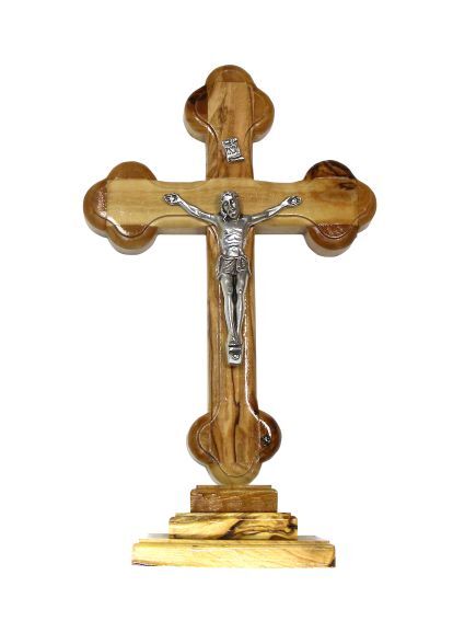 OLIVE WOOD TREFOIL CRUCIFIX ON STAND 12cm - main product image