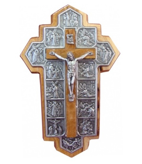 OLIVE WOOD CRUCIFIX WITH 14 STATIONS 14CM - main product image