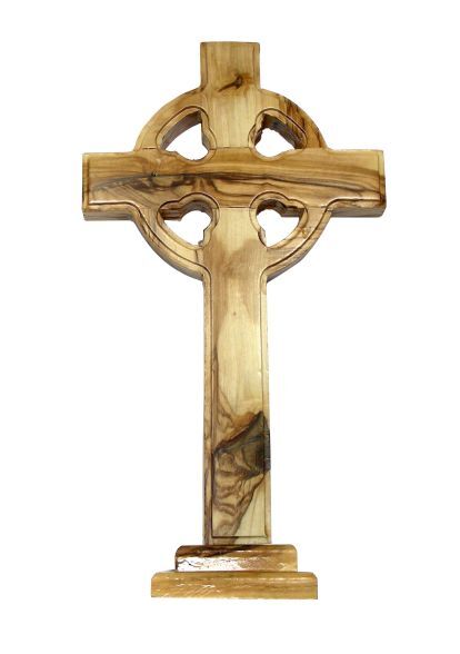 OLIVE WOOD CELTIC CROSS ON STAND 15cm - main product image