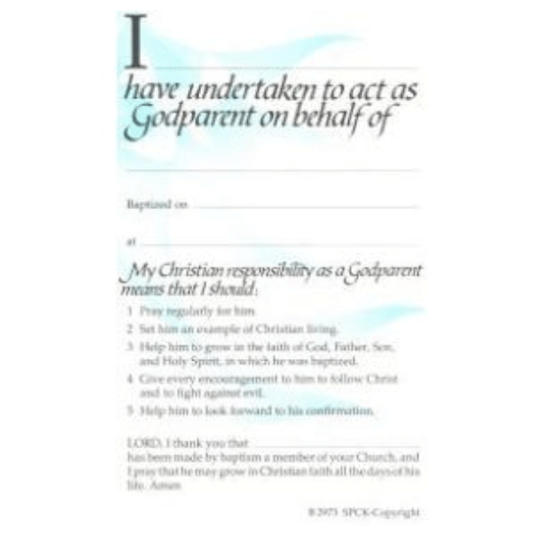 CERTIFICATE FOR GODPARENT WITH BLUE DOVE WATERMARK **Limited Stock Available** - main product image