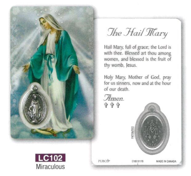 HOLY CARD LAMINATED WITH MEDAL Miraculous