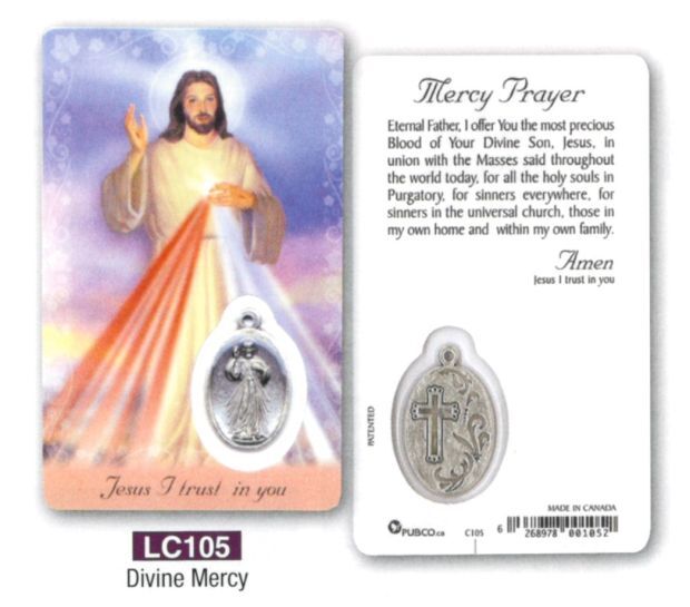 HOLY CARD LAMINATED WITH MEDAL Divine Mercy