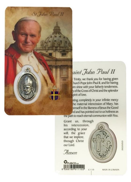HOLY CARD LAMINATED WITH MEDAL St Pope John Paul II
