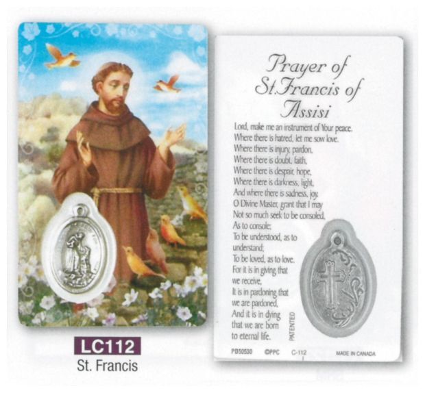 HOLY CARD LAMINATED WITH MEDAL St Francis