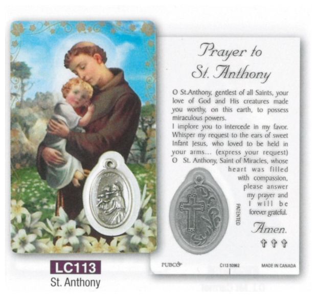 HOLY CARD LAMINATED WITH MEDAL St Anthony