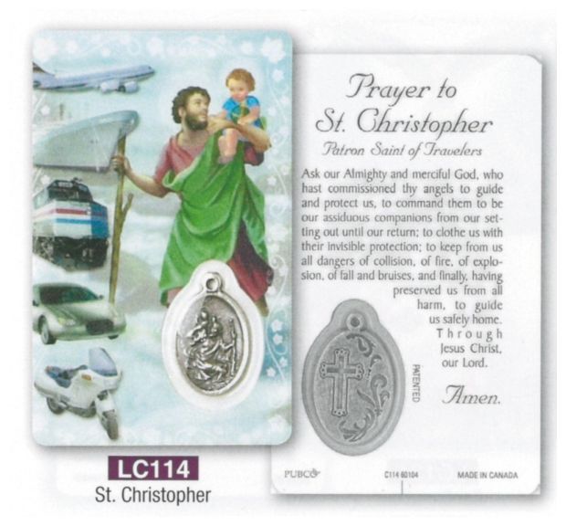 HOLY CARD LAMINATED WITH MEDAL St Christopher