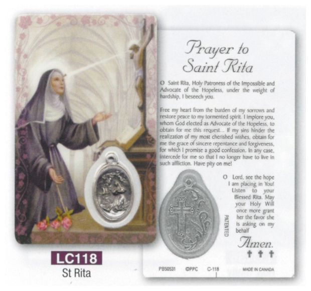 HOLY CARD LAMINATED WITH MEDAL St Rita
