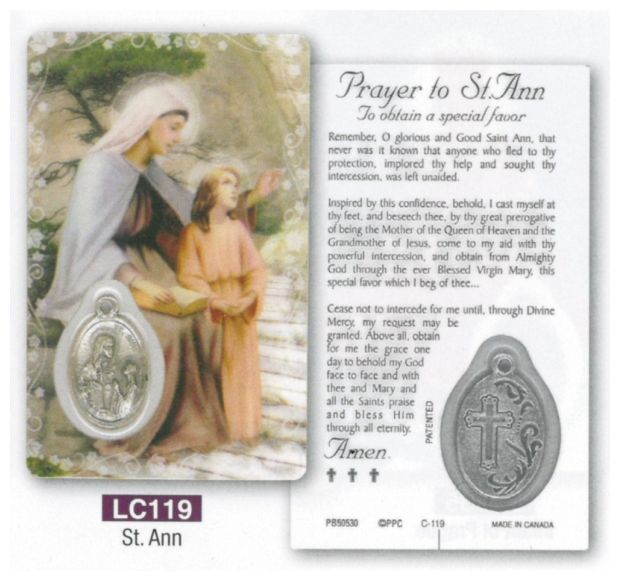HOLY CARD LAMINATED WITH MEDAL St Ann