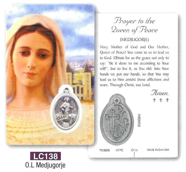 HOLY CARD LAMINATED WITH MEDAL Our Lady of Medjugorje