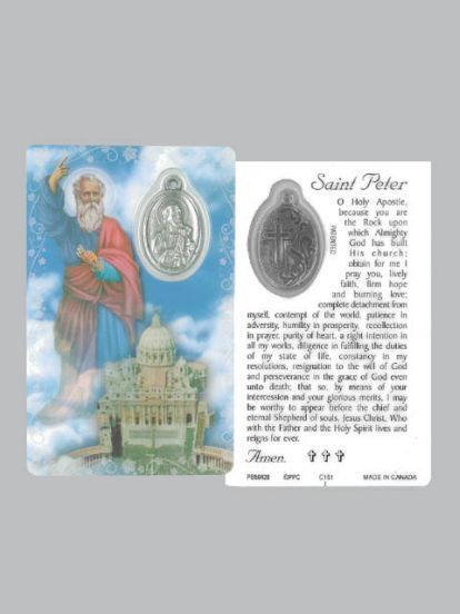 HOLY CARD LAMINATED WITH MEDAL St Peter
