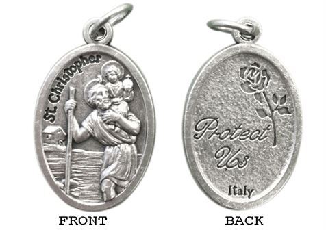 MEDAL ST CHRISTOPHER SILVER OXIDE 22MM OVAL