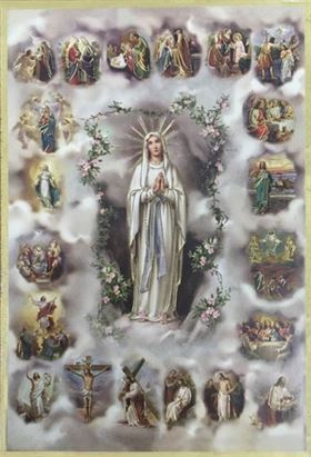GOLD FOIL PLAQUE OUR LADY OF LOURDES MYSTERIES