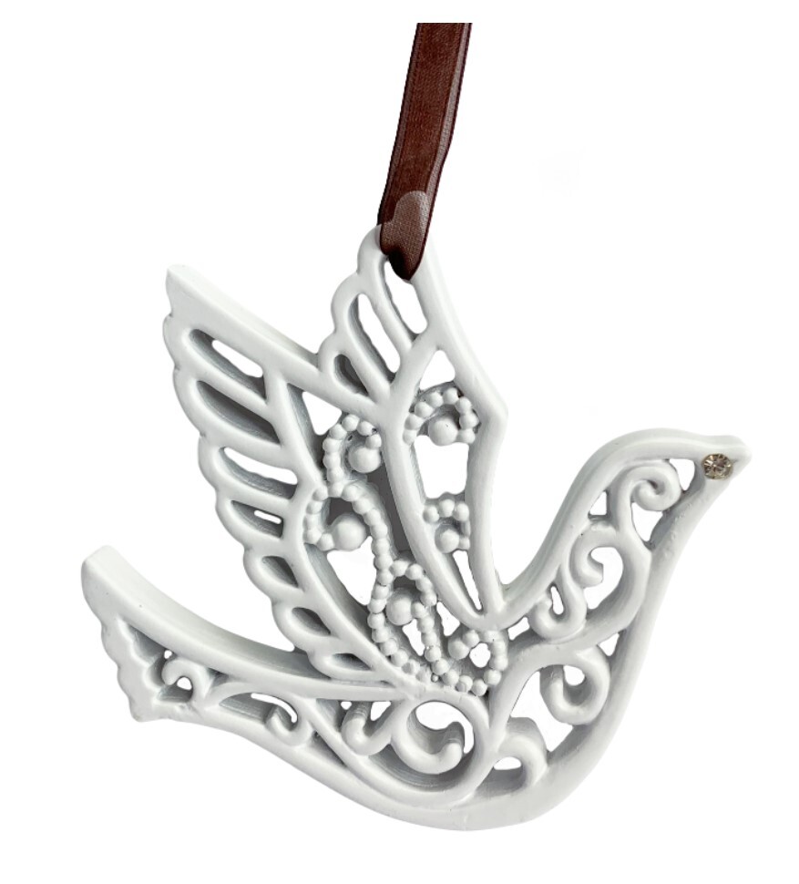 RESIN HANGING DOVE ORNAMENT WITH STONE