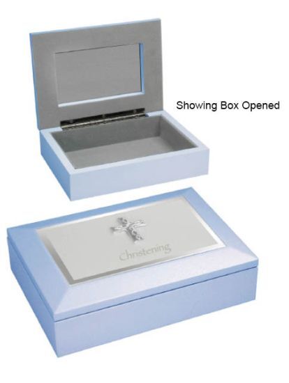 Large View WOOD CHRISTENING JEWELLERY KEEPSAKE BOX - BLUE - main product image