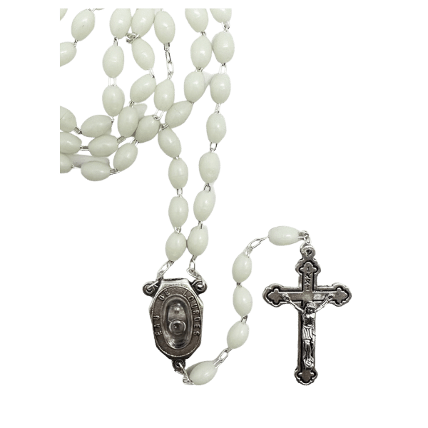 ROSARY WITH PLASTIC LUMINOUS BEADS AND LOURDES WATER CENTRE