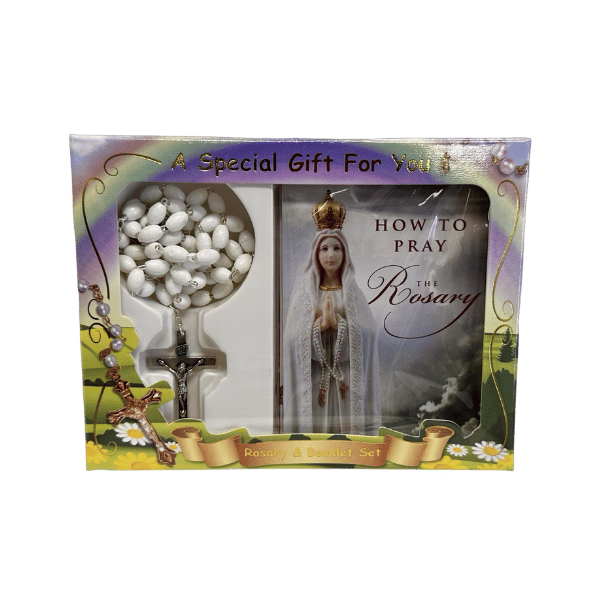 COMMUNION ROSARY & BOOKLET SET - WHITE
