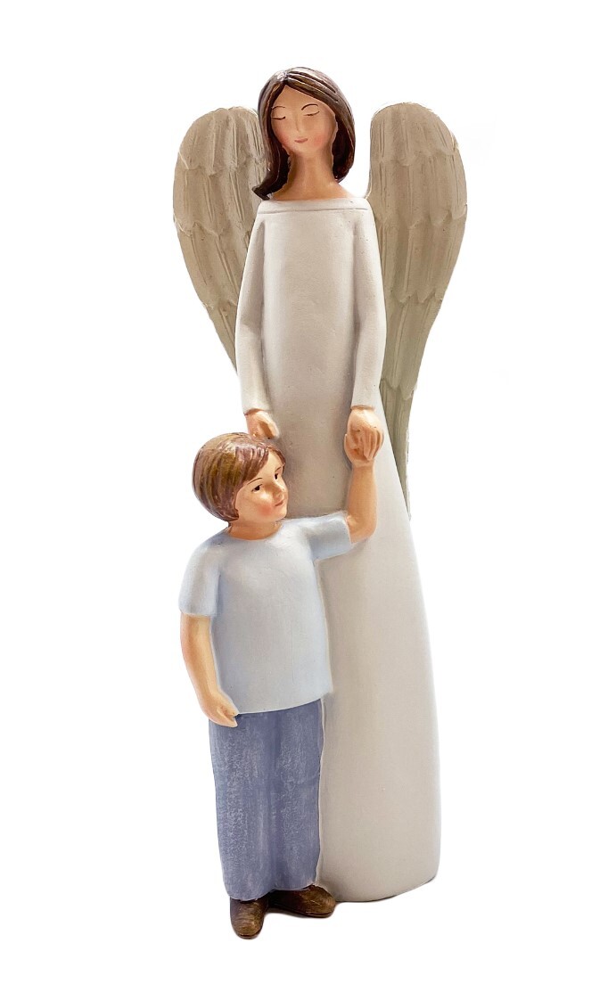 ANGEL STATUE WITH BOY RESIN 21CM