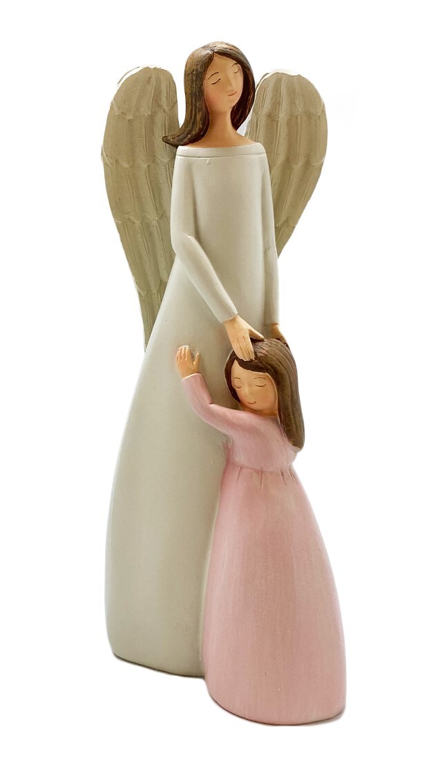 ANGEL STATUE WITH GIRL RESIN 21CM