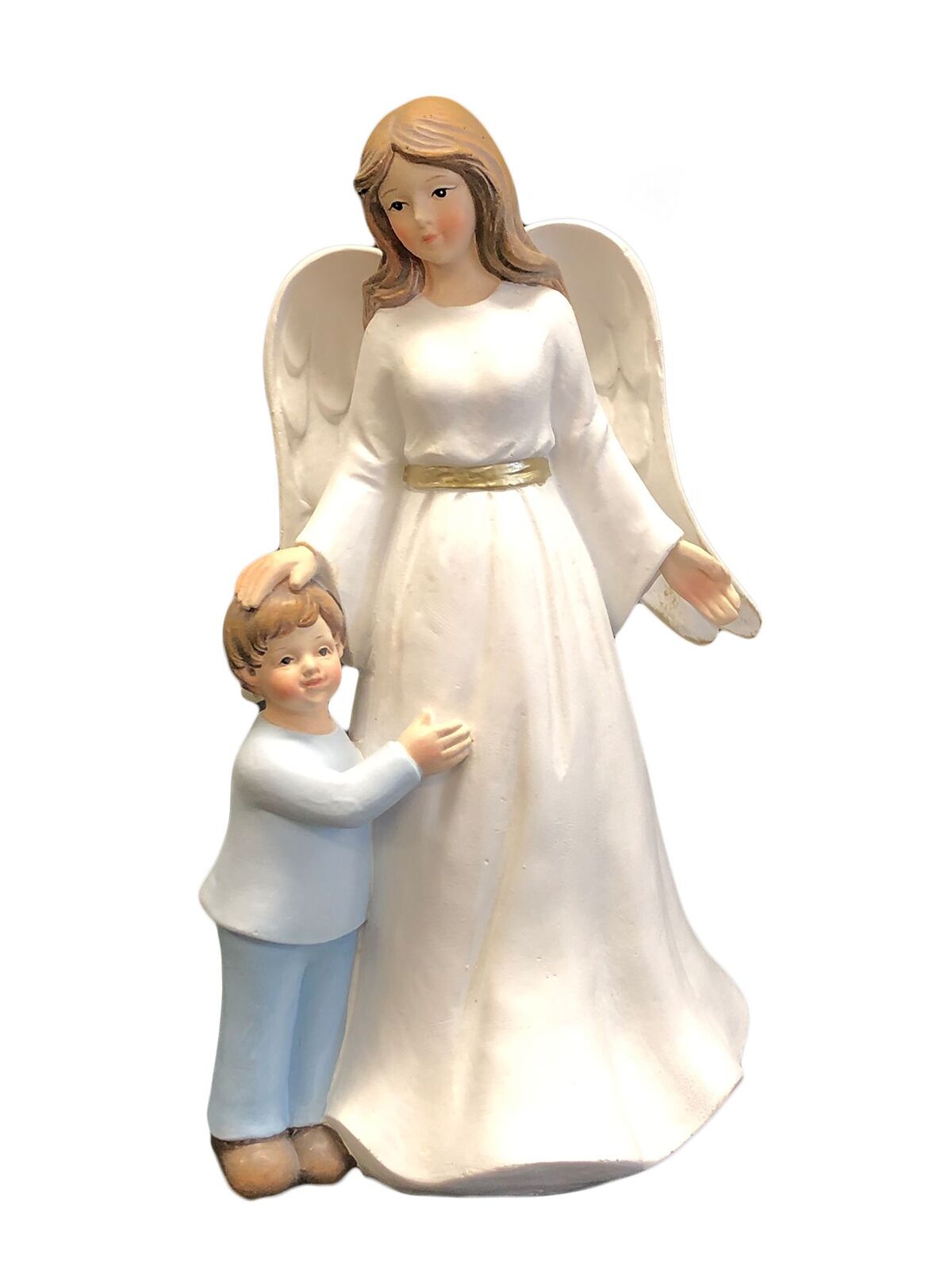 GUARDIAN ANGEL STATUE WITH BOY RESIN
