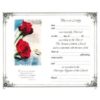 CERTIFICATE CATHOLIC WEDDING WITH GOLD FOIL EDGING AND RED ROSES **Limited Stock**