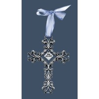 CROSS FILIGREE BLUE RIBBON 12CM                    